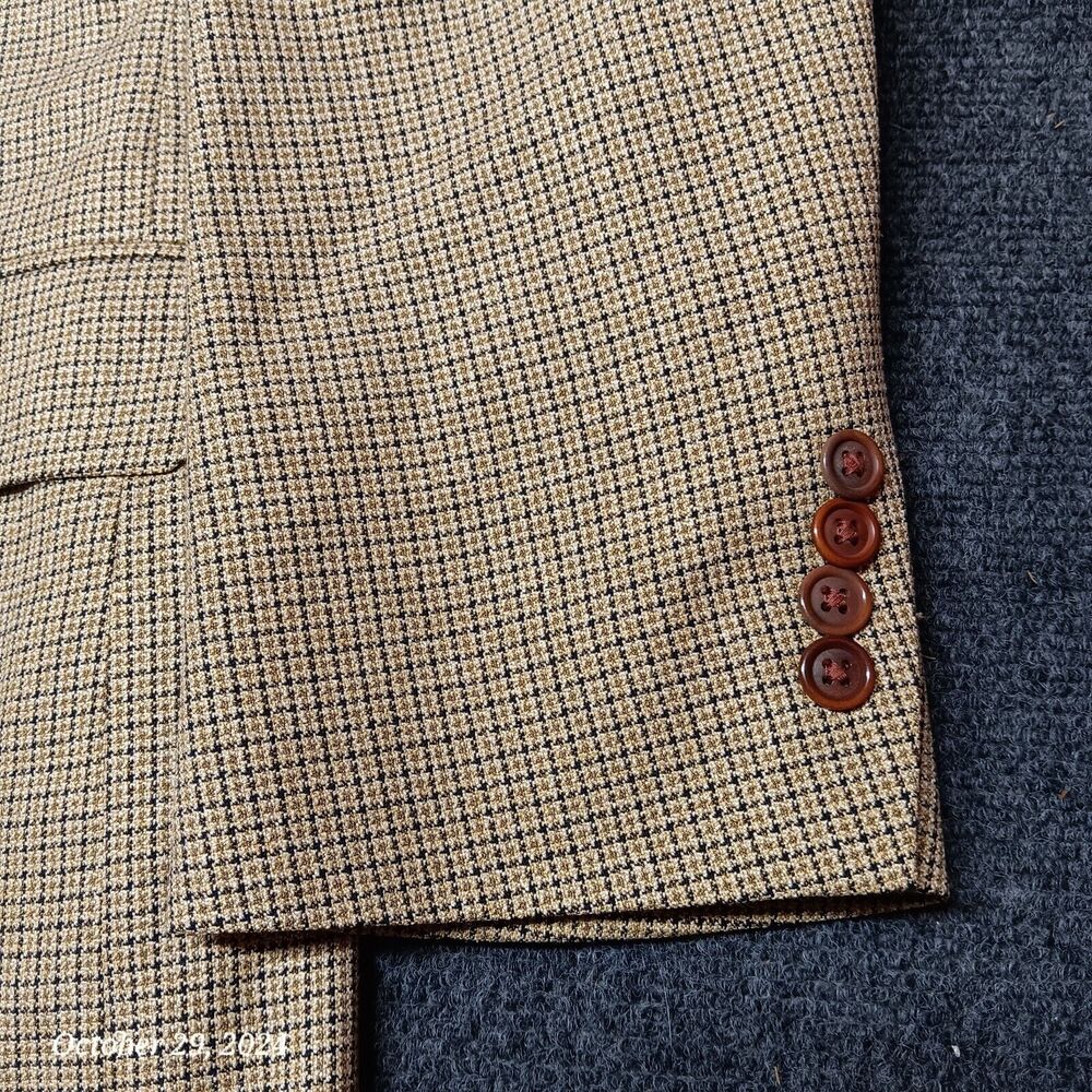 Nautica Blazer Men 44 Long Brown Mini Plaid 3 Button Silk‎ and Worsted Wool - Picture 4 of 8